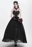 Black Lace Corset Dress with Rose Detail and Flowing Skirt