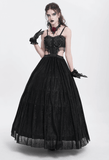 Black Lace Corset Dress with Rose Detail and Flowing Skirt