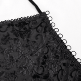Robe courte à col en V profond en dentelle noire gothique / chemise de nuit à bretelles sexy avec une fente