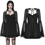 Black Lace Dress with Bell Sleeves and Corset Back Detail