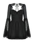 Black Lace Dress with Bell Sleeves and Corset Back Detail