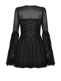 Black Lace Dress with Bell Sleeves and Corset Back Detail