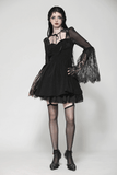 Black Lace Dress with Bell Sleeves and Corset Back Detail