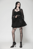 Black Lace Dress with Bell Sleeves and Corset Back Detail