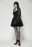 Black Lace Dress with Bell Sleeves and Corset Back Detail