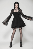 Black Lace Dress with Bell Sleeves and Corset Back Detail