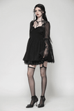 Black Lace Dress with Bell Sleeves and Corset Back Detail