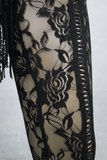 Steampunk Schwarze transparente Blumenhose / Sexy Spitzenleggins mit Pu-Lederrüschen