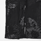 Black Lace Leggings with Mesh Panels and Floral Embroidery