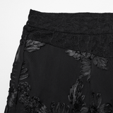 Black Lace Leggings with Mesh Panels and Floral Embroidery