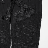 Black Lace Leggings with Mesh Panels and Floral Embroidery