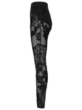 Black Lace Leggings with Mesh Panels and Floral Embroidery