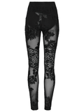 Black Lace Leggings with Mesh Panels and Floral Embroidery
