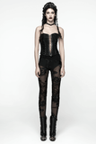 Black Lace Leggings with Mesh Panels and Floral Embroidery