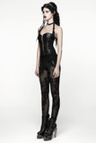 Black Lace Leggings with Mesh Panels and Floral Embroidery