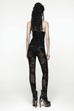 Black Lace Leggings with Mesh Panels and Floral Embroidery