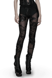 Black Lace Leggings with Mesh Panels and Floral Embroidery