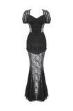 Black Lace Mermaid Dress with Elegant Floral Details