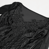 Black Lace Top with Tasseled Long Flared Sleeves for Women