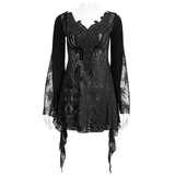 Black Lace Top with Tasseled Long Flared Sleeves for Women