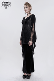 Black Lace Top with Tasseled Long Flared Sleeves for Women