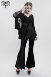 Black Lace Top with Tasseled Long Flared Sleeves for Women