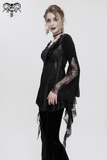 Black Lace Top with Tasseled Long Flared Sleeves for Women