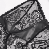 Zweiteiliges Dessous-Set für Damen aus schwarzer Spitze / Gothic Sexy transparente Dessous mit unregelmäßigem Saum