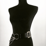 Black Leather Belt with Chain Strap and Metal Ring / Women Accessories in Fetish Fashion - EVE's SECRETS