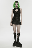 Black Leather Punk Mini Skirt with Buckles and Pouches