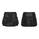 Black Leather Punk Mini Skirt with Buckles and Pouches