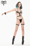 Ensemble de lingerie Punk Sexy Body Harness avec chaîne en métal / Lingerie noire gothique avec pentagramme