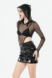 Black Mesh Bodysuit with Long Sleeves and Attached Hood