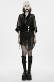 Black Mesh Kimono with Glossy Waist Corset for Women