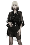 Black Mesh Kimono with Glossy Waist Corset for Women