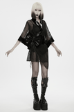 Black Mesh Kimono with Glossy Waist Corset for Women