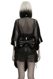 Black Mesh Kimono with Glossy Waist Corset for Women