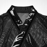Black Mesh Kimono with Glossy Waist Corset for Women
