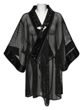 Black Mesh Kimono with Glossy Waist Corset for Women
