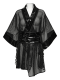 Black Mesh Kimono with Glossy Waist Corset for Women