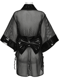 Black Mesh Kimono with Glossy Waist Corset for Women