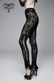 Schwarze transparente Mesh-Leggings für Damen mit Schnürung / elegante Gothic-Leggings mit hoher Taille 
