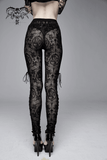 Schwarze transparente Mesh-Leggings für Damen mit Schnürung / elegante Gothic-Leggings mit hoher Taille 