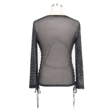 Black Mesh Long Sleeve Top / Gothic Men's Lace-up Side Tops