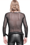 Black Mesh Long Sleeve Top / Gothic Men's Lace-up Side Tops