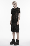 Black Mesh Punk T-shirt with Tattered Shoulder Lacing