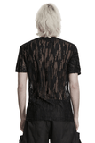 Black Mesh Punk T-shirt with Tattered Shoulder Lacing