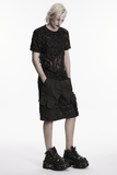 Black Mesh Punk T-shirt with Tattered Shoulder Lacing