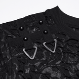 Black Mesh Punk T-shirt with Tattered Shoulder Lacing