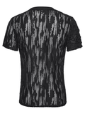 Black Mesh Punk T-shirt with Tattered Shoulder Lacing